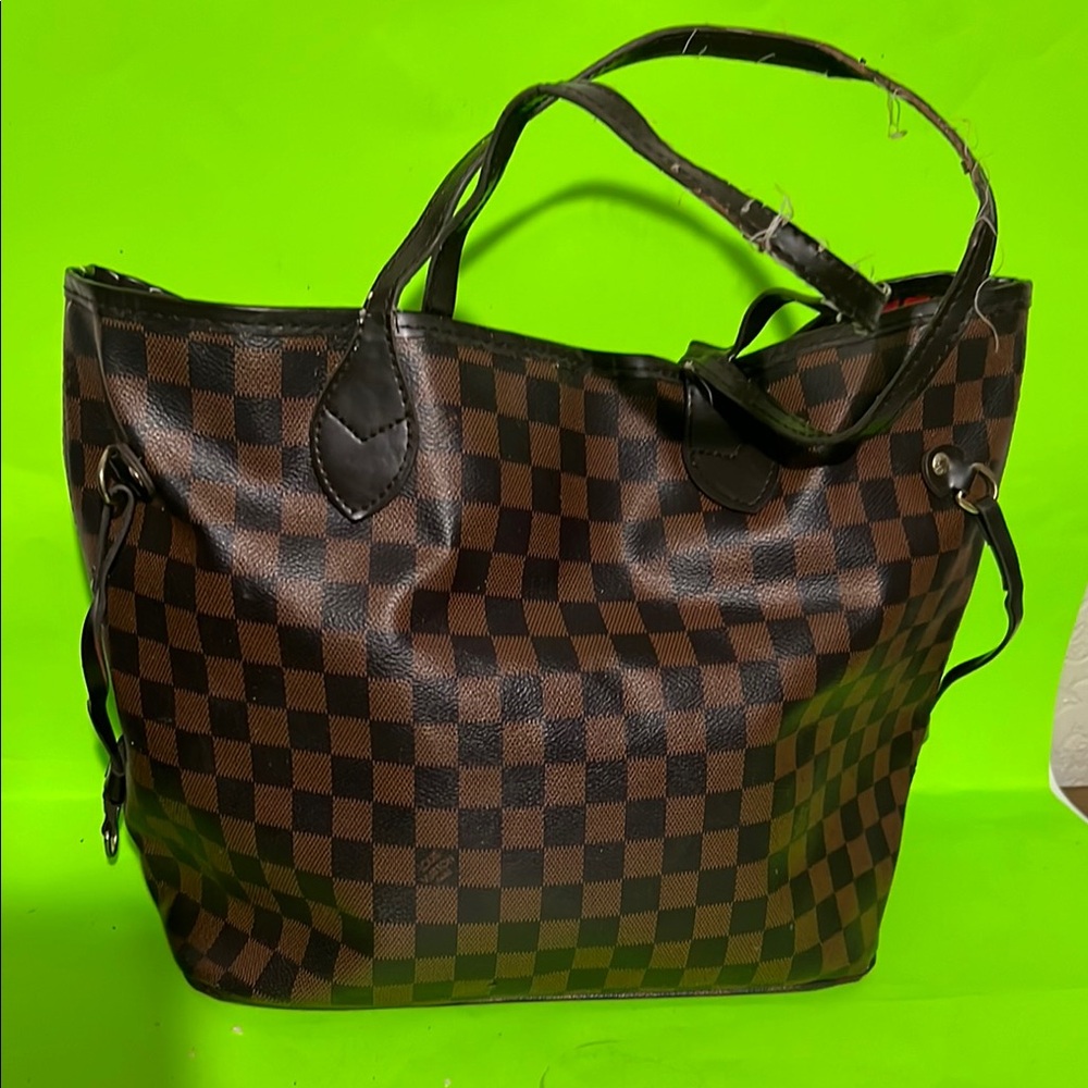 Brown Checkered Tote Bag